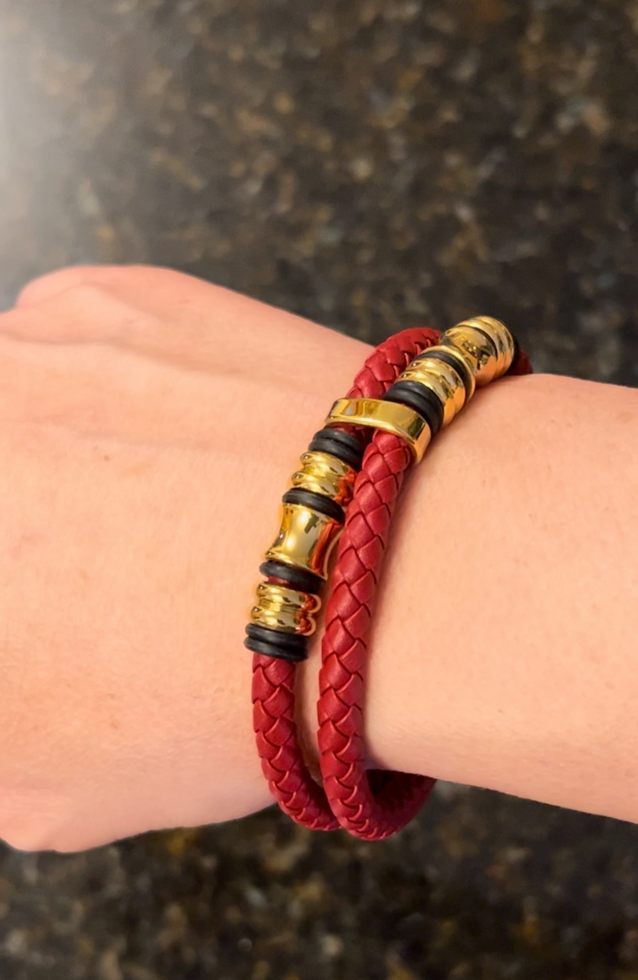 Men's Leather Gold Steel Bracelet