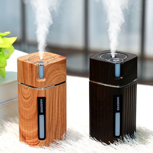 Portable Mini Humidifier Wood Grain 300ML Ultrasonic Car USB Aroma Air Diffuser Color LED Lamp Humidificador For Car Home Office