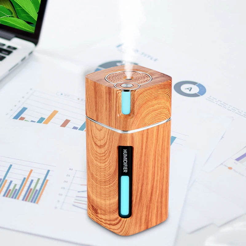 Portable Mini Humidifier Wood Grain 300ML Ultrasonic Car USB Aroma Air Diffuser Color LED Lamp Humidificador For Car Home Office