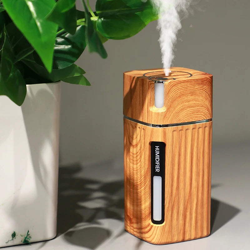 Portable Mini Humidifier Wood Grain 300ML Ultrasonic Car USB Aroma Air Diffuser Color LED Lamp Humidificador For Car Home Office