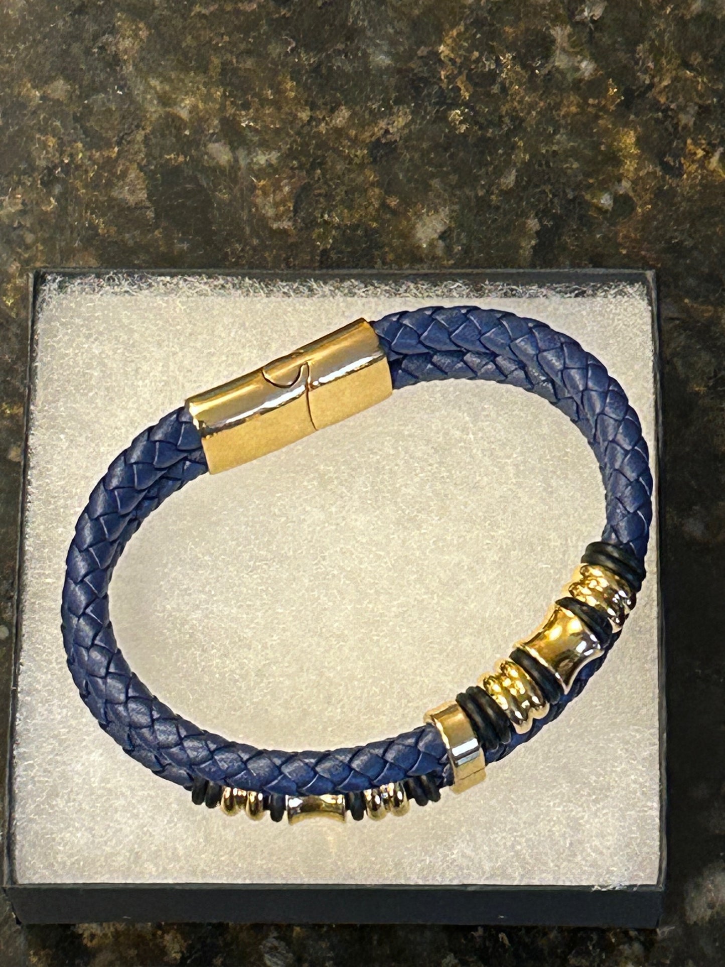 Men's Leather Gold Steel Bracelet