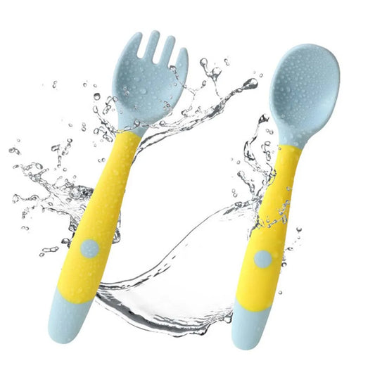 Silica Gel Auxiliary Food Bendable Eat Training Children Tableware Set Silicone Spoon Fork Learn To Eat Baby Utensils Set