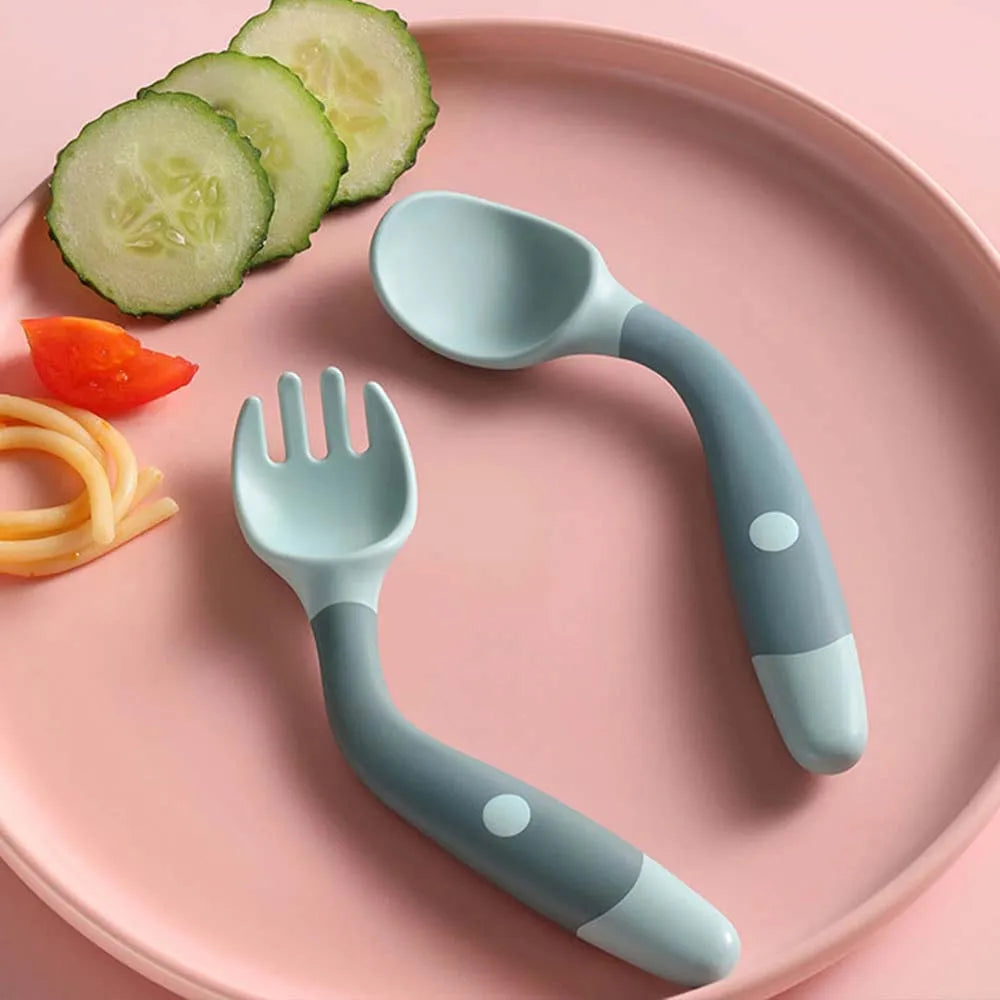 Silica Gel Auxiliary Food Bendable Eat Training Children Tableware Set Silicone Spoon Fork Learn To Eat Baby Utensils Set