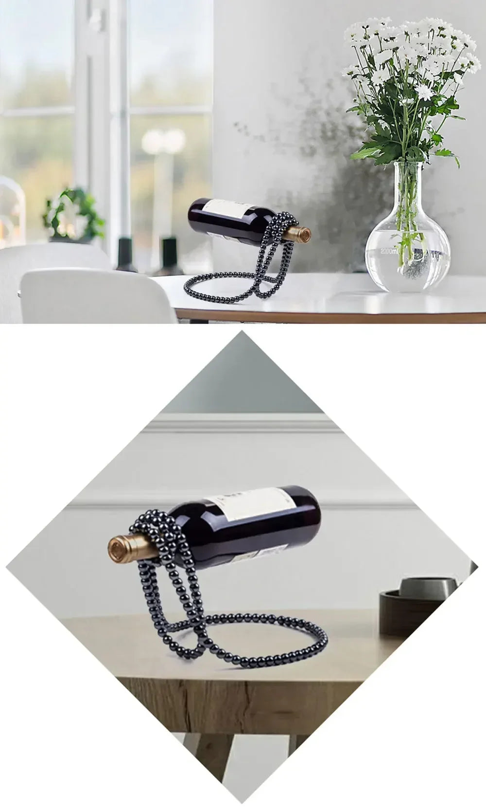 Creative Pearl Necklace Wine Rack Luxury Magic Metal Resin Hanging Suspension Wine Bottle Holder Home Bar Desktop Decoration New