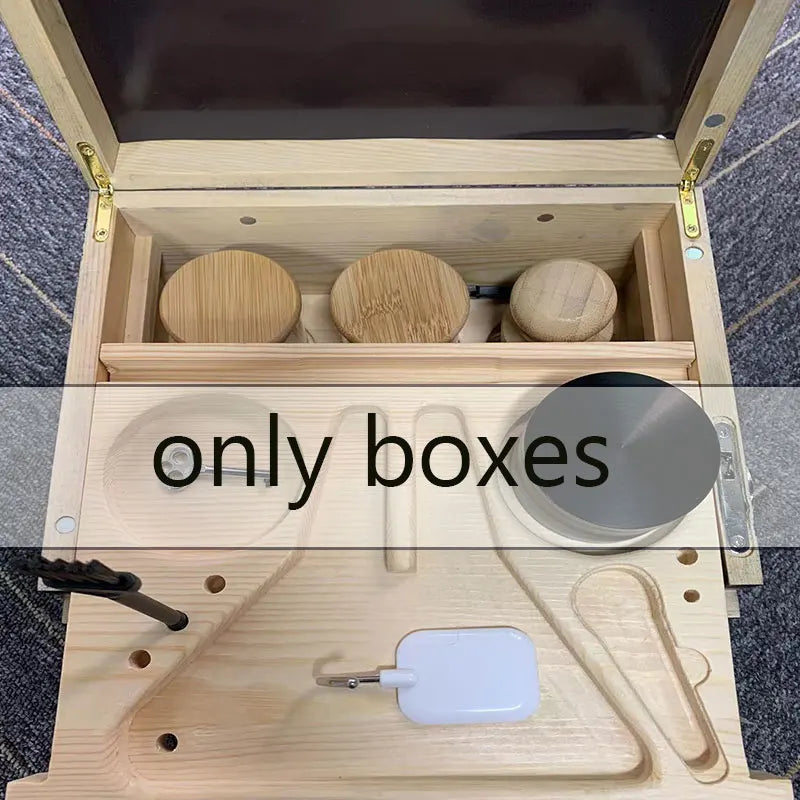 Large Bamboo Wooden Stash Box with Rolling Tray Weed Tray Kit with Removable Divider Wood Storage Set Smoking Accessories