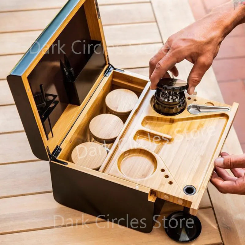 Large Bamboo Wooden Stash Box with Rolling Tray Weed Tray Kit with Removable Divider Wood Storage Set Smoking Accessories