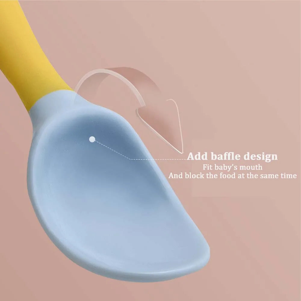 Silica Gel Auxiliary Food Bendable Eat Training Children Tableware Set Silicone Spoon Fork Learn To Eat Baby Utensils Set