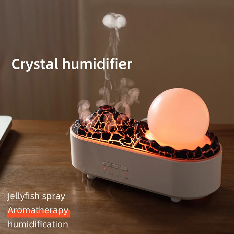 Lava Volcano Humidifier USB Aroma Diffuser with Flame Lamp Mini Desktop Electric Ultrasonic Aromatherapy Essential Oil Diffuser