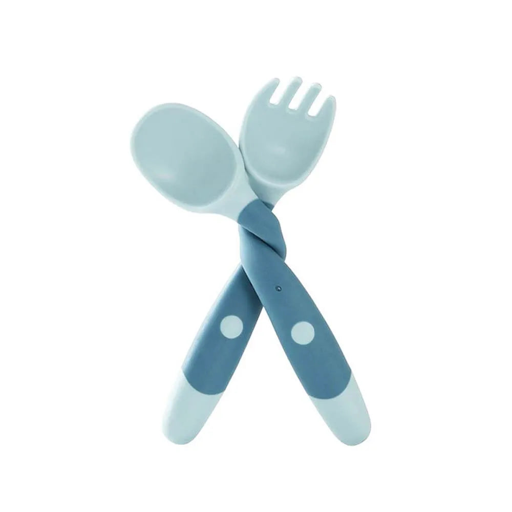 Silica Gel Auxiliary Food Bendable Eat Training Children Tableware Set Silicone Spoon Fork Learn To Eat Baby Utensils Set