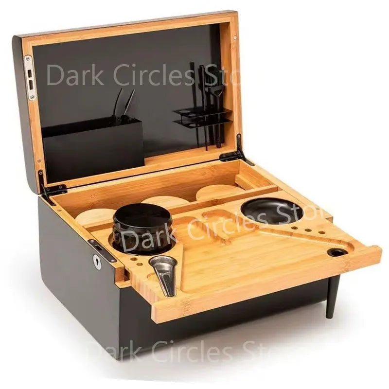 Large Bamboo Wooden Stash Box with Rolling Tray Weed Tray Kit with Removable Divider Wood Storage Set Smoking Accessories